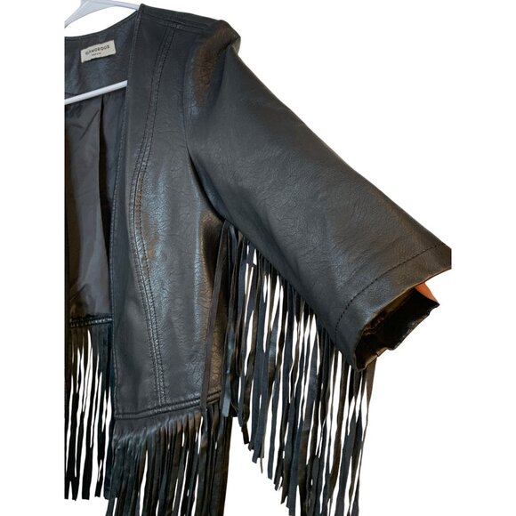 Glamorous S/M Jr Black Fringe Faux Leather Jacket Open Front 3/4 Sleeve RL10436 - Picture 5 of 11